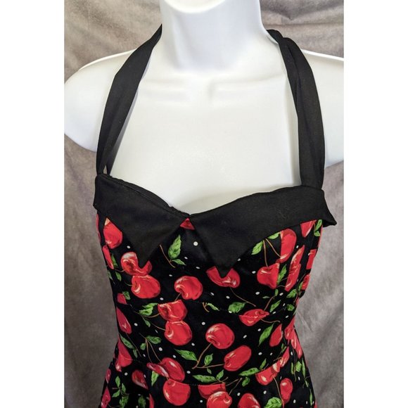 Jolie Moi Cherry Pinup Rockabilly Halter Dress - Picture 9 of 13